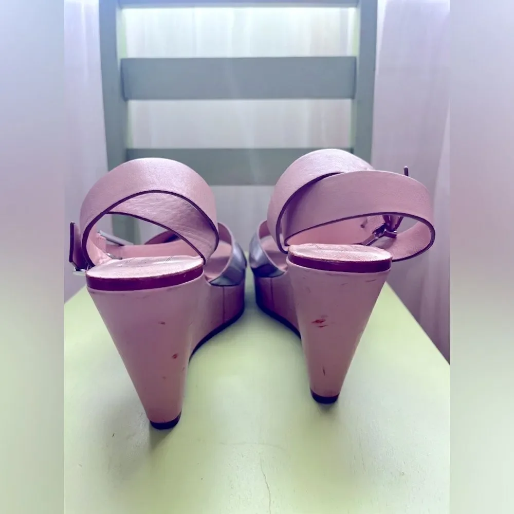 TED BAKER wedge heels; leather & silver; Size 38